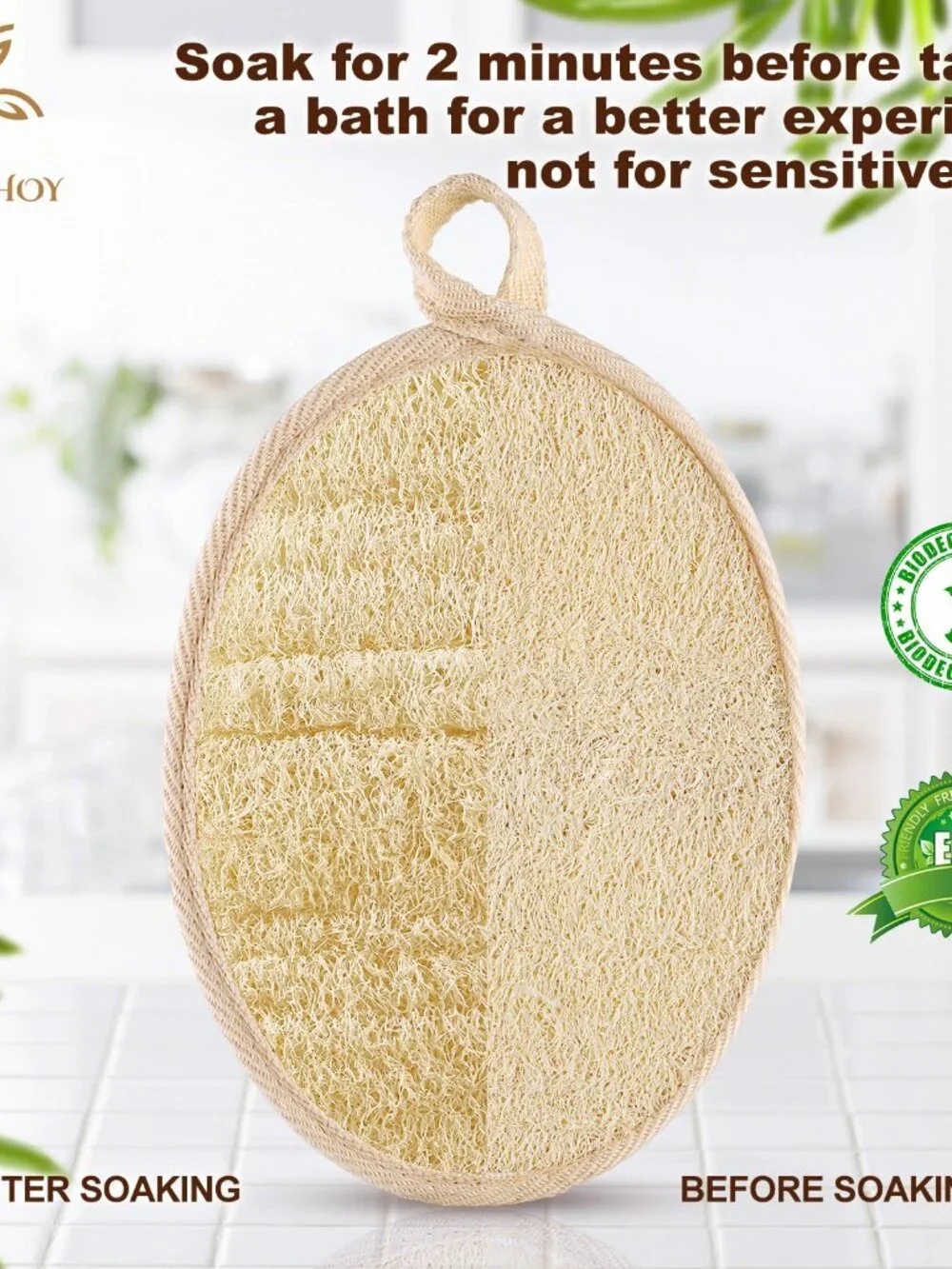 2PCS Natural Exfoliating Loofah Body Scrubber, Premium Loofah Exfoliating Body S